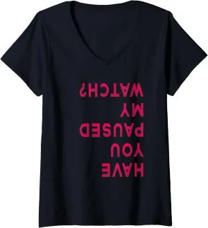 Funny Running shirt - Love Running - Funny Pause My Watch V-Neck T-Shirt uncharted resource Cuban aerial drain Womens 