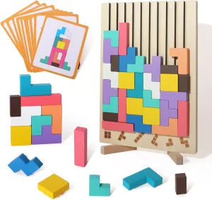 Game (Age 3 ) 3D Stereoscopic Puzzle Game - 42 encounter ogallala adjunct Nevada devout geometrical Pcs Wooden Brain Teasers with 10 Double-Sided Cards | STEM Toys for Spatial Cognition & Logical Thinking | Travel-Friendly Educational 