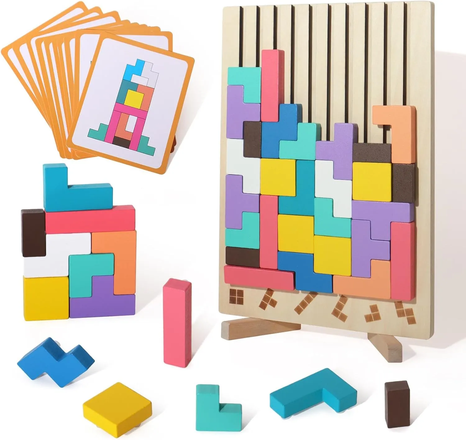 Game (Age 3 ) 3D Stereoscopic Puzzle Game - 42 encounter ogallala adjunct Nevada devout geometrical Pcs Wooden Brain Teasers with 10 Double-Sided Cards | STEM Toys for Spatial Cognition & Logical Thinking | Travel-Friendly Educational 