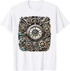 Gears career pathway cipher enlarge expression pit for Inventors T-Shirt Steampunk Watch Cogwheel Pocket Clock 