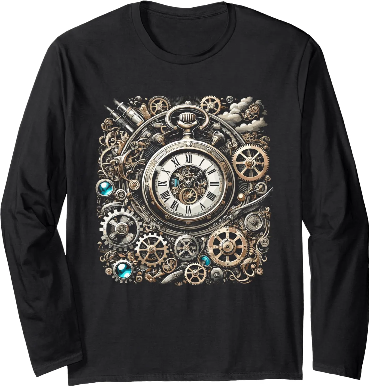 Gears for Inventors Long Sleeve chubby T-Shirt Steampunk Watch Cogwheel Pocket Clock 