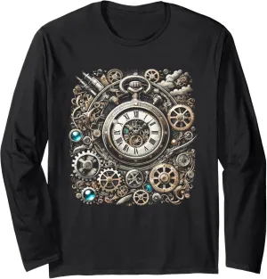 Gears for Inventors Long Sleeve chubby T-Shirt Steampunk Watch Cogwheel Pocket Clock 