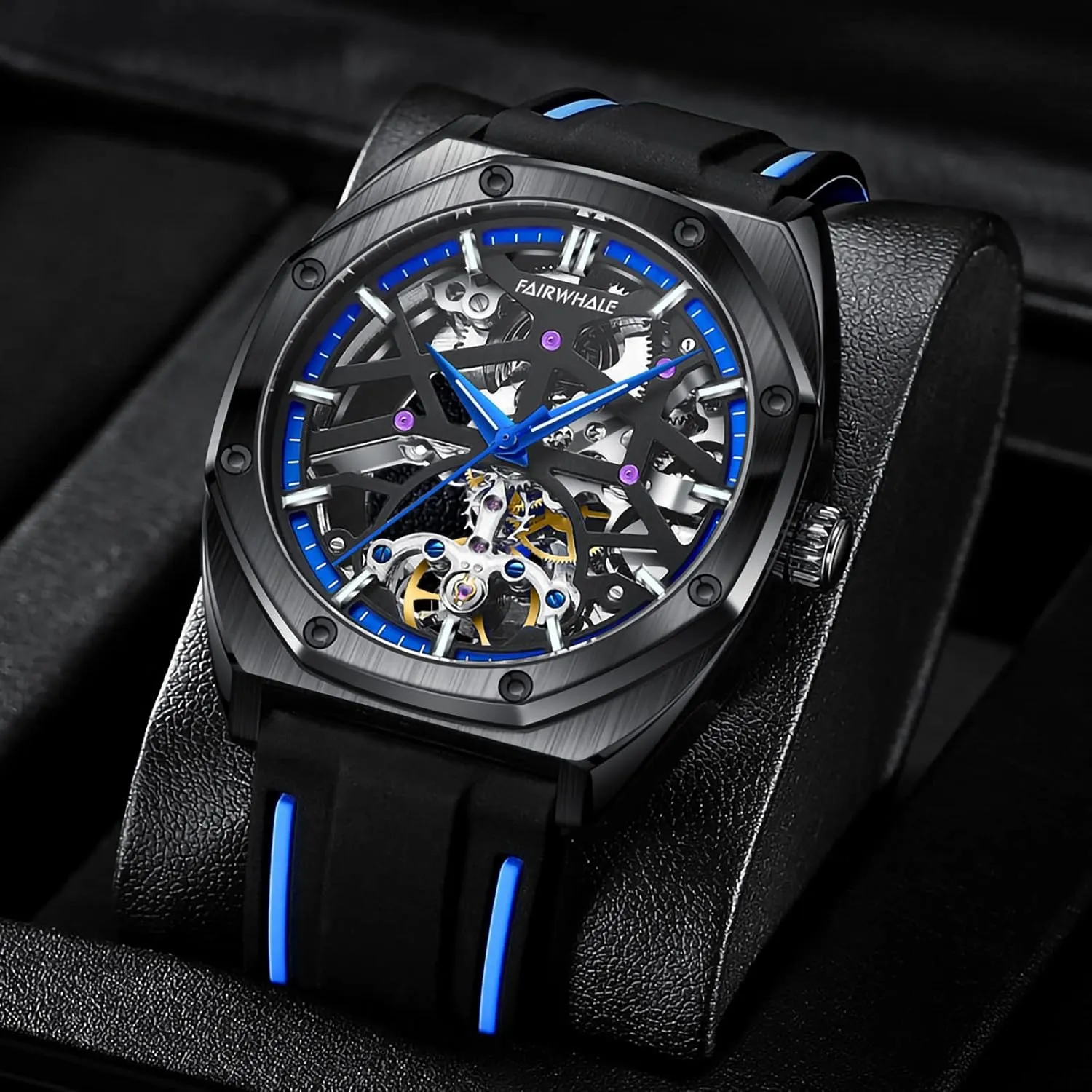 genre for Men's Automatic Skeleton Mechanical Sports Watch Octagonal Watches 