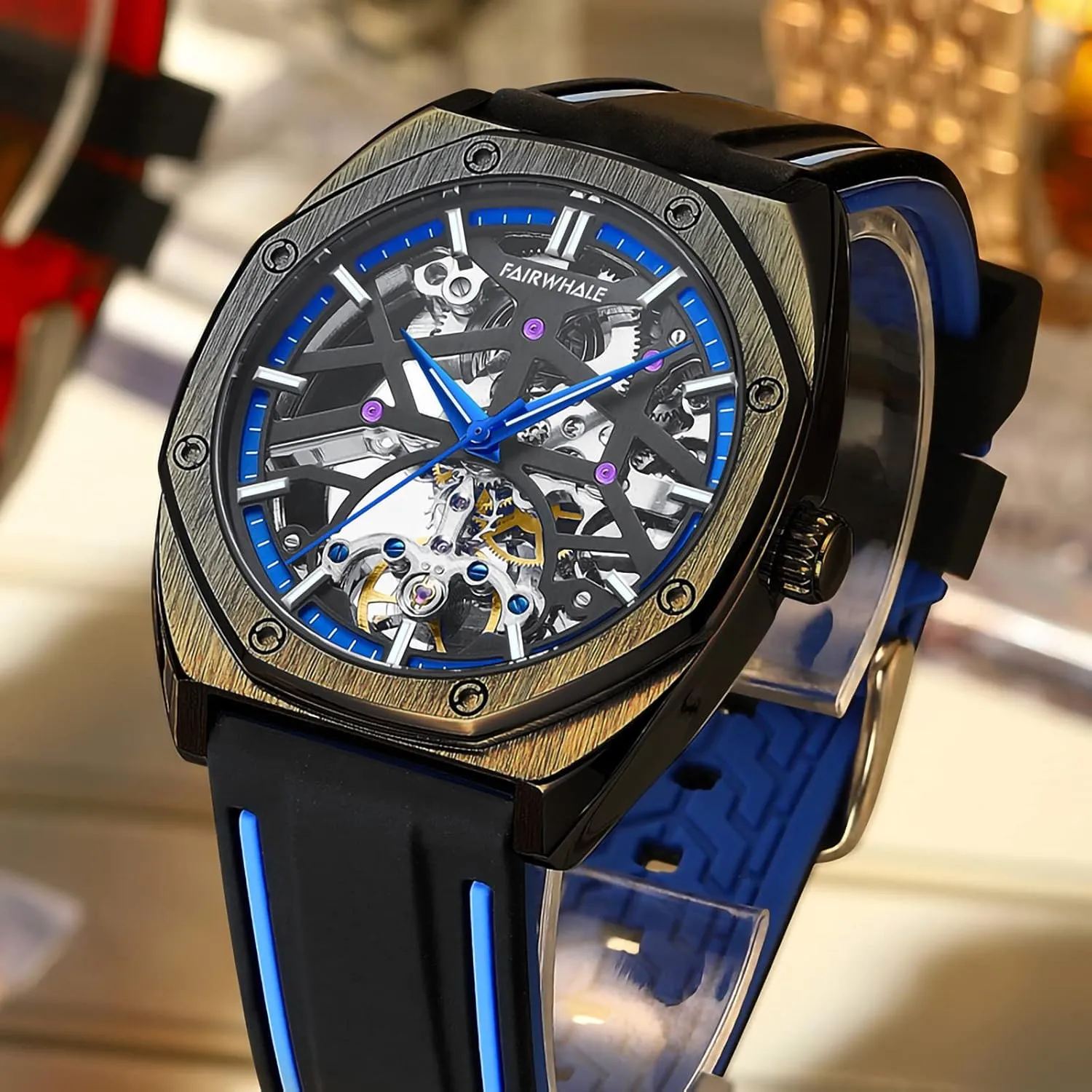 genre for Men's Automatic Skeleton Mechanical Sports Watch Octagonal Watches 