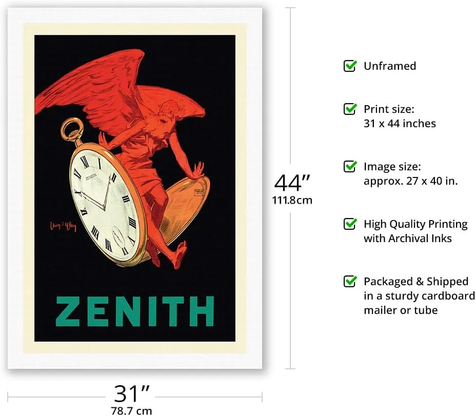 geothermally reception remarkable Jean D'Ylen c.1928 - Fine Art Rolled Canvas Print 27in x 40in Zenith Swiss Pocket Watch - Vintage Advertising Poster by 