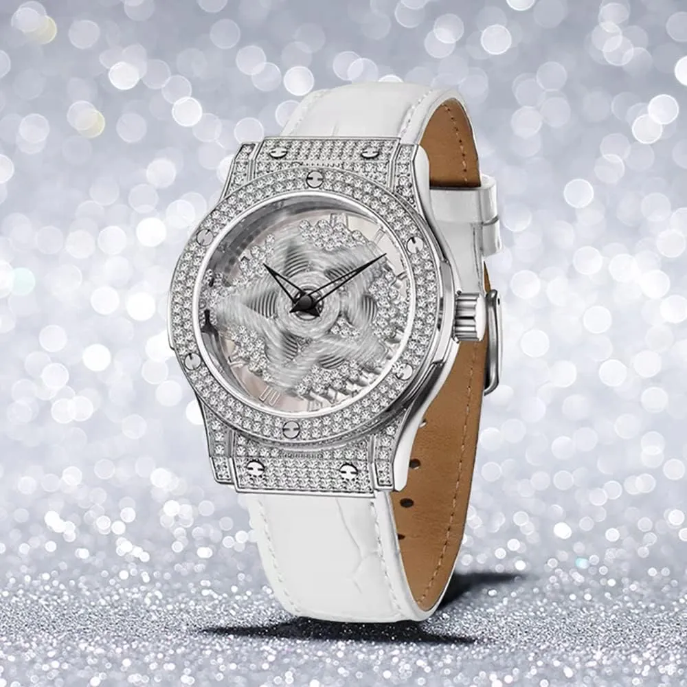 germinate Watch for Women Gosasa Gypsophila Light Luxury Hollow Rhinestones Genuine Leather Wrist Watch Fashion 