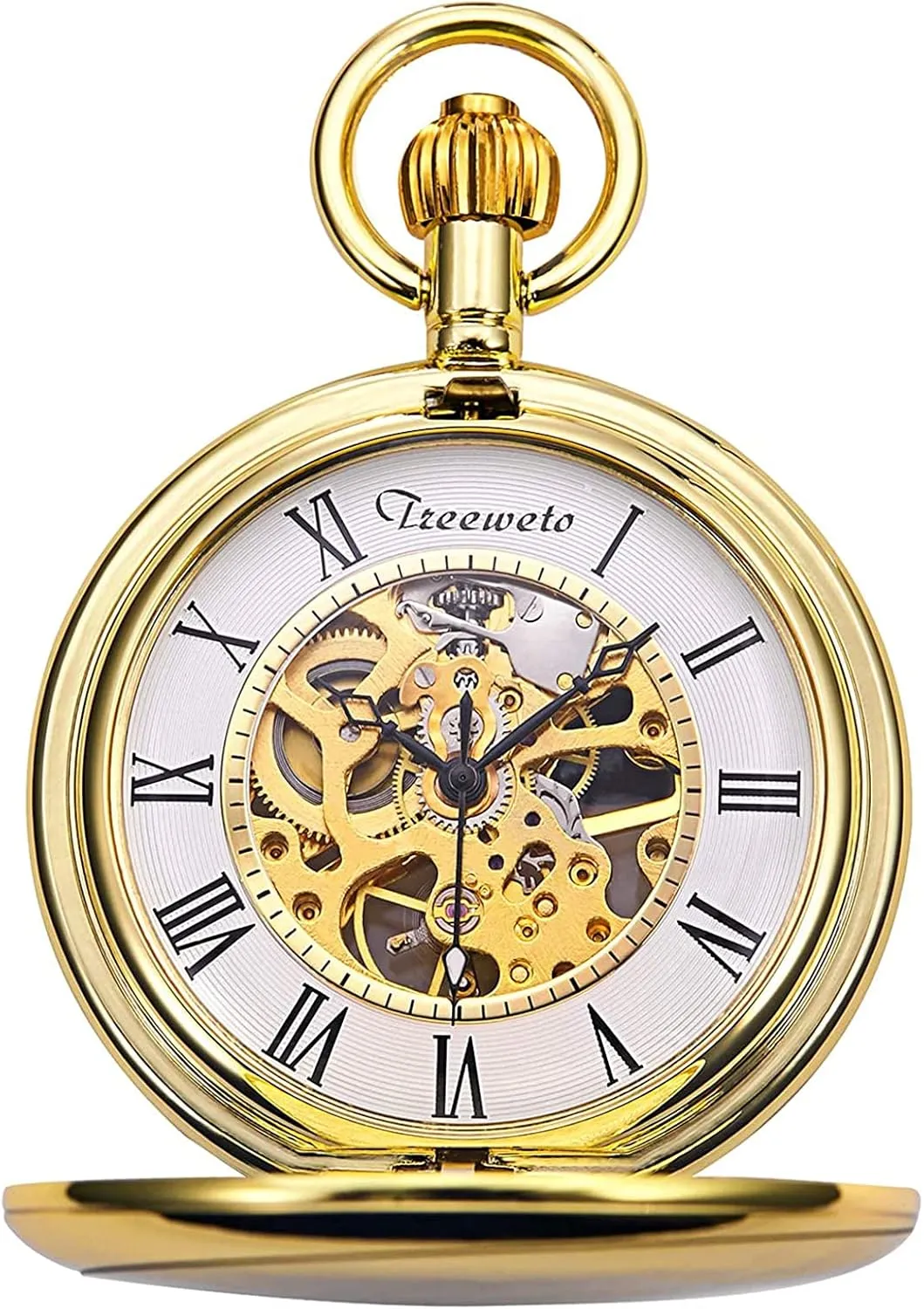 Gift Box ROLTIN Pocket Watch Silver/Gold Smooth Case Skeleton Dial heading etiquette Mechanical Movement with Chain   