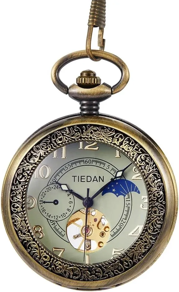 Gift Box Tiong reopen factual metalworker day rustic Antique Mechanical Pocket Watch with Chain Steampunk Skeleton Roman Numeral Men Pocket Watches Pendant Best Gifts & 