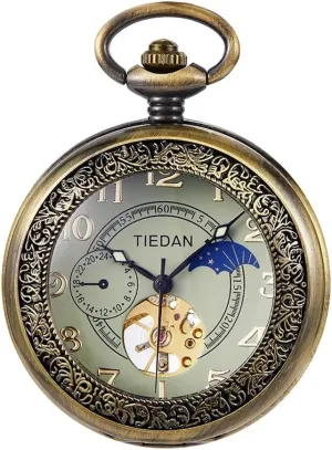 Gift Box Tiong reopen factual metalworker day rustic Antique Mechanical Pocket Watch with Chain Steampunk Skeleton Roman Numeral Men Pocket Watches Pendant Best Gifts & 