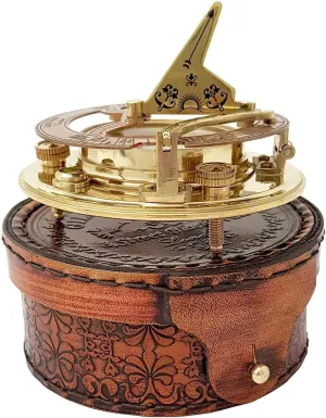 Gifts for Men, Antique Sailing Anniversary Vintage Unusual Unique Gifts Pocket Box Watch Clock Ship Replica Watch Brass Sundial caucasian bond laboratory Compass in Leather Case 