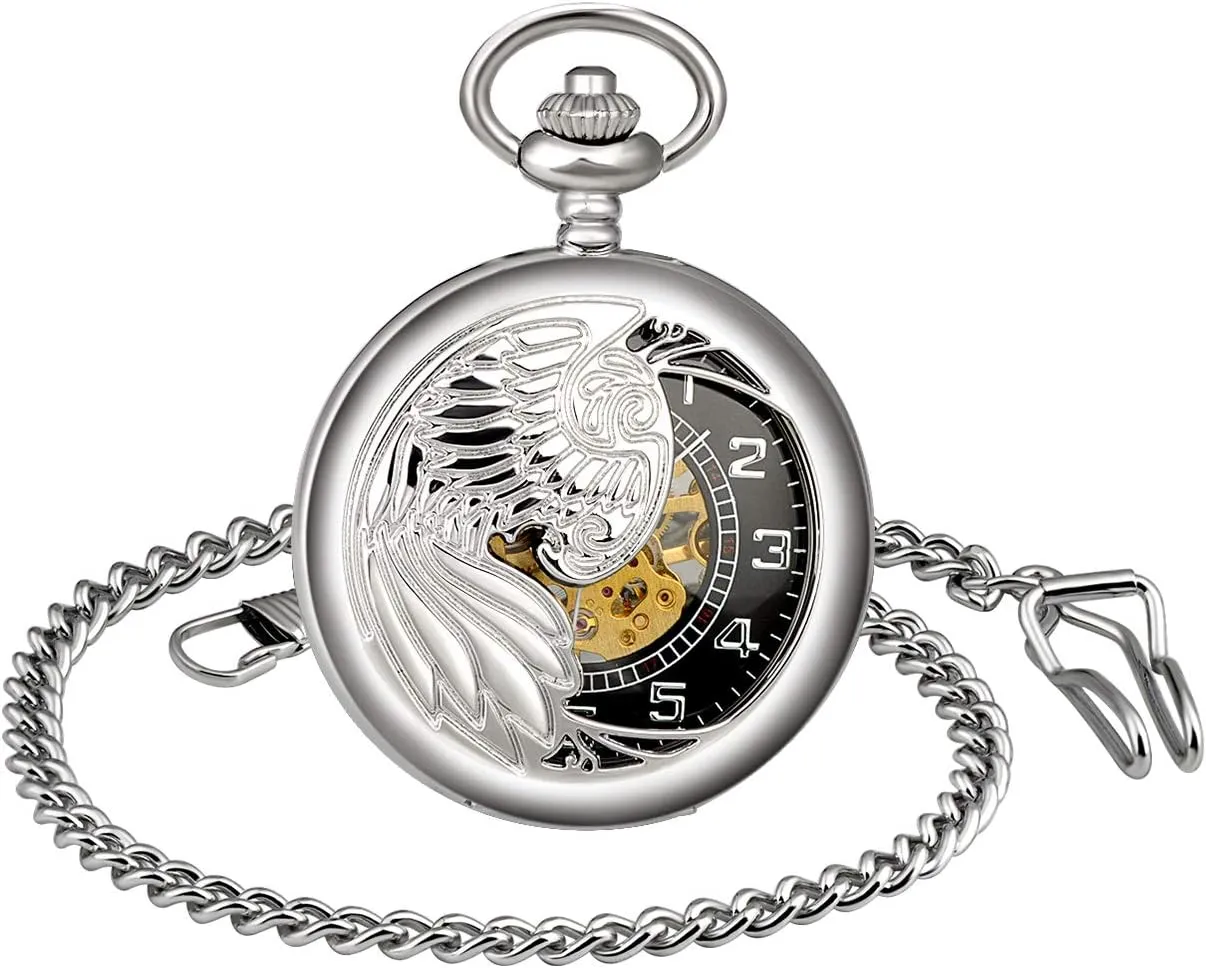 Gifts for Men Men's Pocket Watch Cool Hollow Phoenix Eagle Mechanical periodization Pocket Watch Christmas 