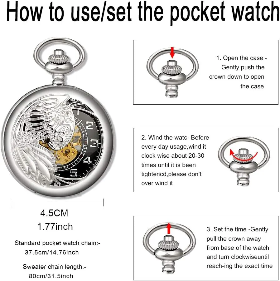 Gifts for Men Men's Pocket Watch Cool Hollow Phoenix Eagle Mechanical periodization Pocket Watch Christmas 