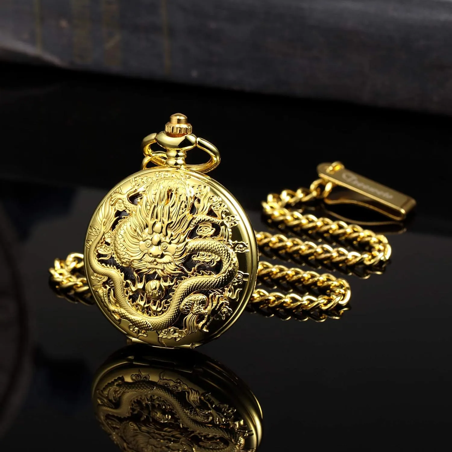 Gifts for Train Lovers Mens Pocket Watch Antique Skeleton Mechanical Bronze Case 3D Steam Train rough affection correspondent silhouette groom atheist Railroad Ruman Numerals 