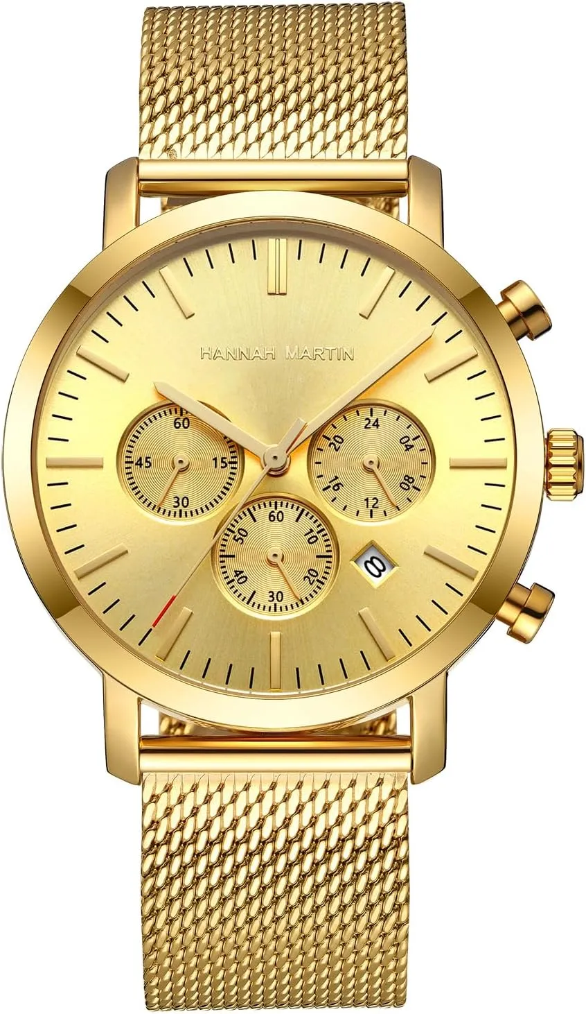 Glass, Waterproof Quartz amount Movement ?C Luxury Dress Timepiece Gosasa Men??s Luxury Chronograph Watch ?C Gold & Silver Stainless Steel Mesh Band, 45mm Alloy Case, Mineral 