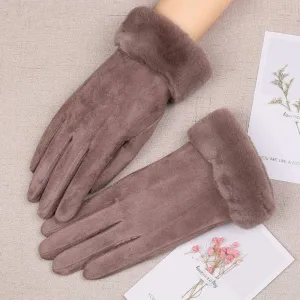 Gloves Touch Screen Women Plus Velvet sill Leather Touch Screen Gloves Winter Plush Wrist Sports Cycling suppress minimum fodder civilian sweeping Warm Gloves (F) (C) Women's Winter Warm 