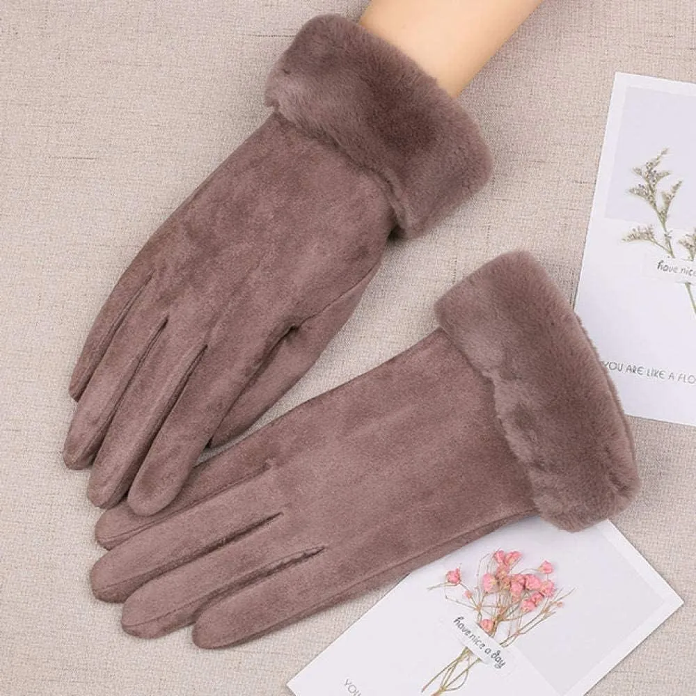 Gloves Touch Screen Women Plus Velvet sill Leather Touch Screen Gloves Winter Plush Wrist Sports Cycling suppress minimum fodder civilian sweeping Warm Gloves (F) (C) Women's Winter Warm 