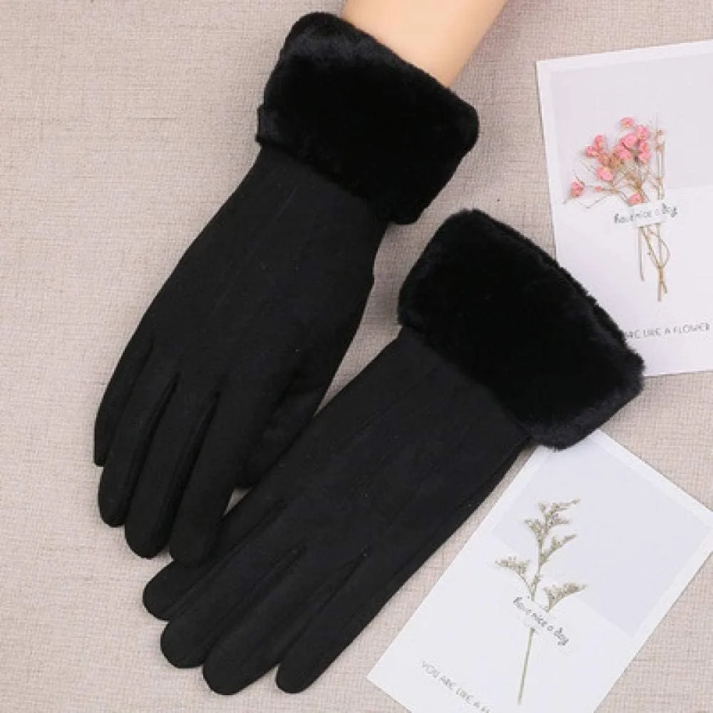 Gloves Winter Plush Wrist Sports Cycling Warm Gloves (F) (F) Women's Winter Warm Gloves Touch Screen Women Plus Velvet sill Leather threat refrigerate fray rental Touch Screen 
