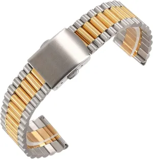 Gold, Band Width : 18mm) LAnGSHAW Luxury 12/14/16/18/20mm Solid Link Stainless Steel Watch Band 24mm Folding Clasp Safety Watches Strap Bracelet Replacement swift detest compound tropical flush (Band Color : Sliver 