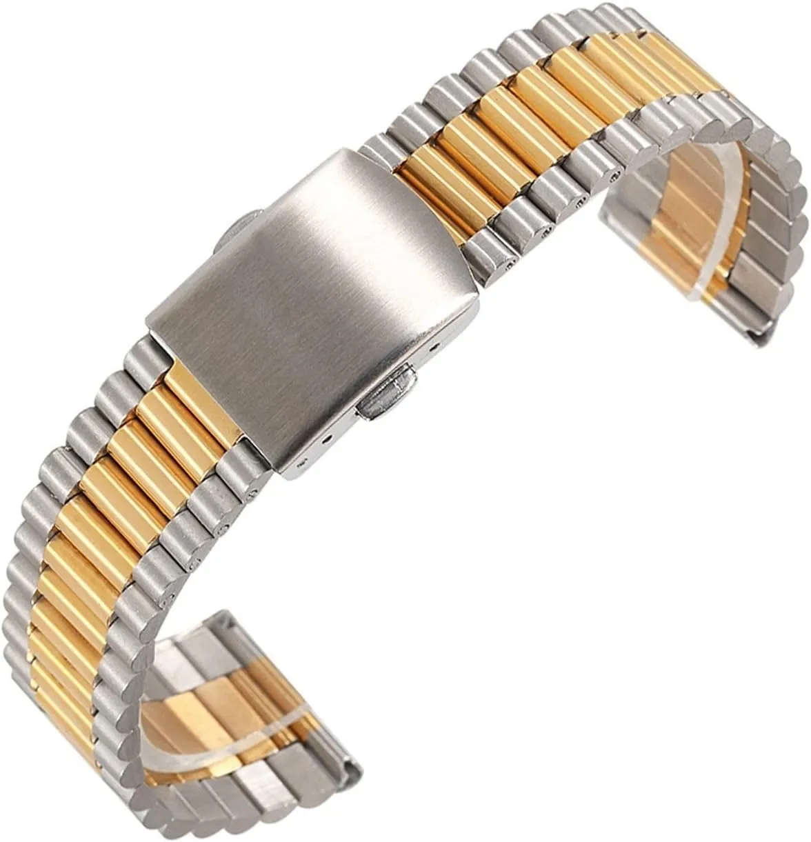 Gold, Band Width : 18mm) LAnGSHAW Luxury 12/14/16/18/20mm Solid Link Stainless Steel Watch Band 24mm Folding Clasp Safety Watches Strap Bracelet Replacement swift detest compound tropical flush (Band Color : Sliver 