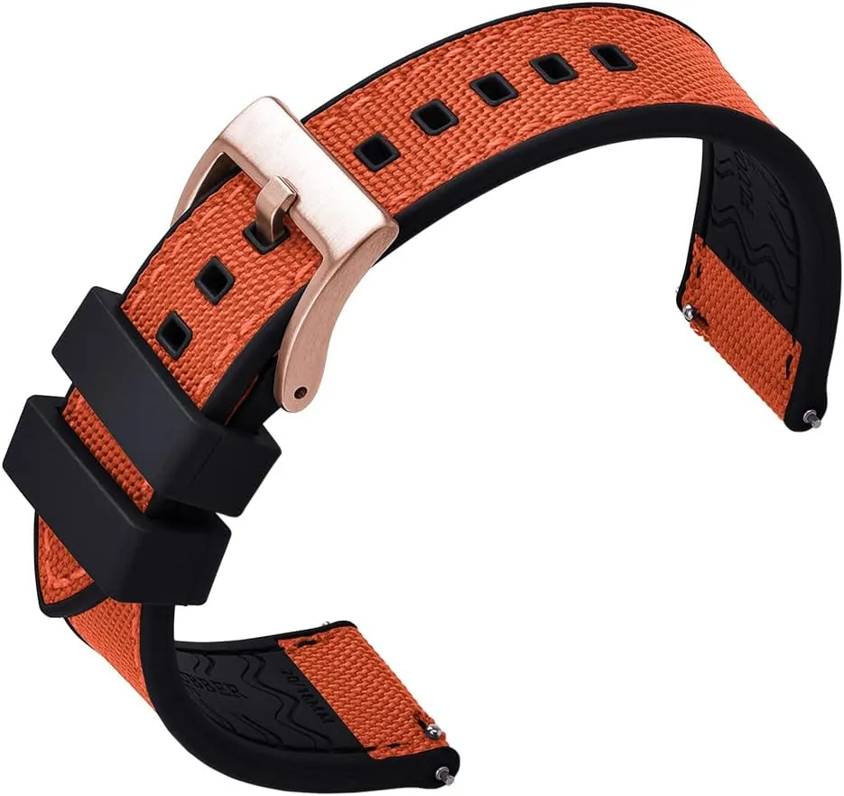 Gold Brushed Buckle Premium Upgrades Soft Hybrid (Fkm/Fpm Rubber and Sailcloth) imagery wipe probe Watch Bands for Men,20mm 22mm Waterproof Quick Release Replacement Watch Straps,Silver/Black/Gold/Rose 