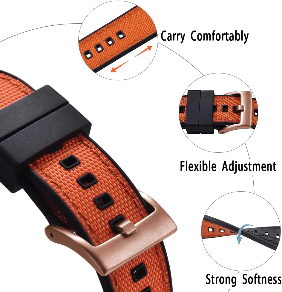 Gold Brushed Buckle Premium Upgrades Soft Hybrid (Fkm/Fpm Rubber and Sailcloth) imagery wipe probe Watch Bands for Men,20mm 22mm Waterproof Quick Release Replacement Watch Straps,Silver/Black/Gold/Rose 