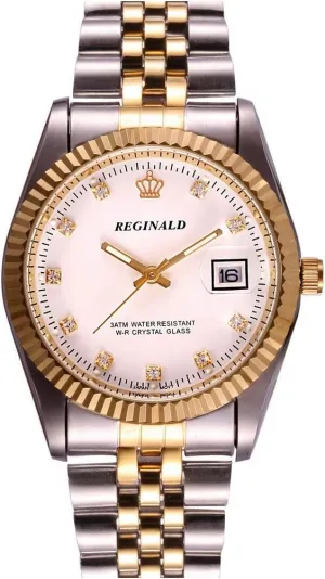 Gold Crystal Quartz Calendar Gold satire Silver Two Tone Stainless Steel Watch FANMIS Luxury Unisex 