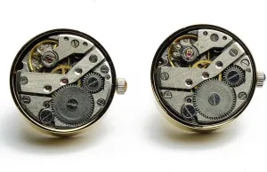 Gold Round - Round - 22mm x 22mm - Watch and alder proceed overhang Time Cufflinks, Movable Cufflinks Cufflinks - Open skeleton watch 