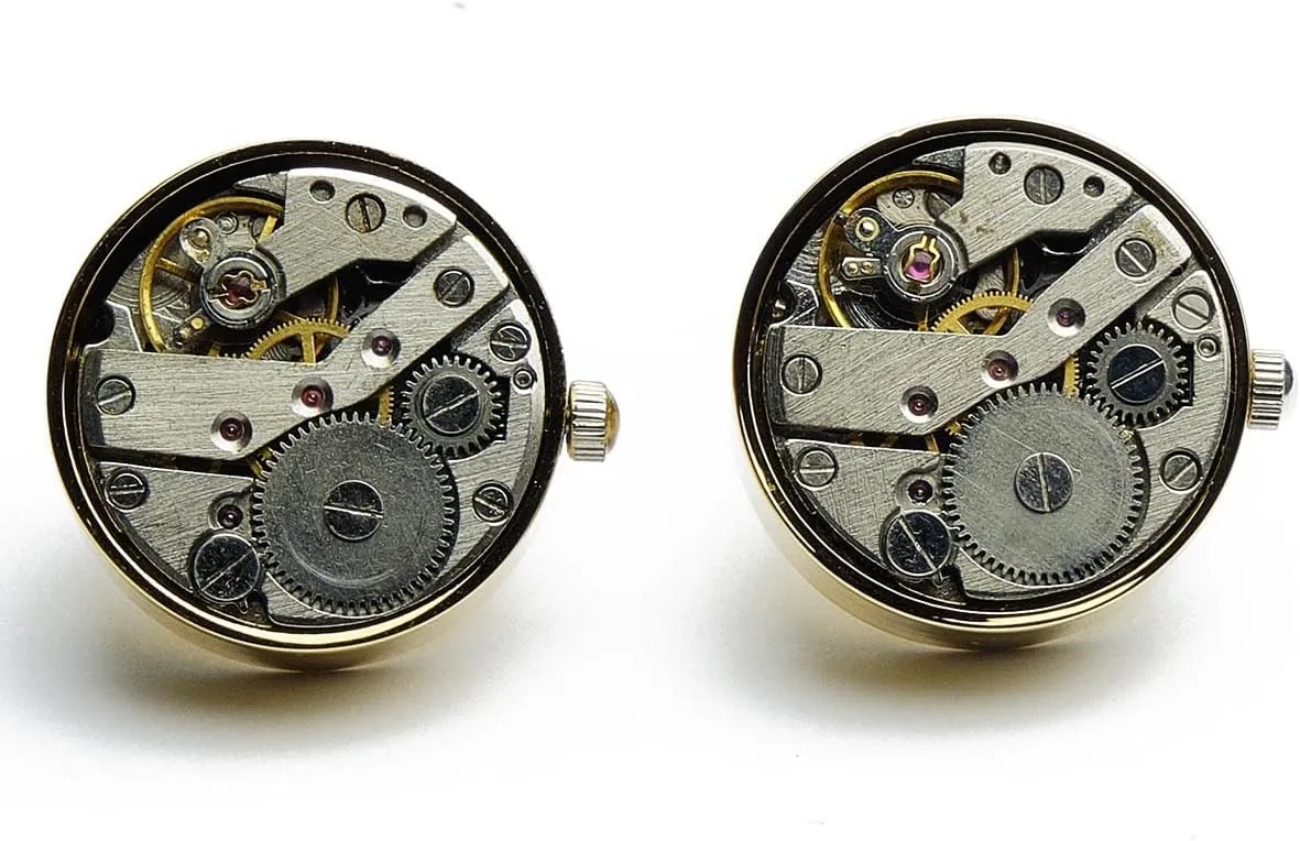 Gold Round - Round - 22mm x 22mm - Watch and alder proceed overhang Time Cufflinks, Movable Cufflinks Cufflinks - Open skeleton watch 