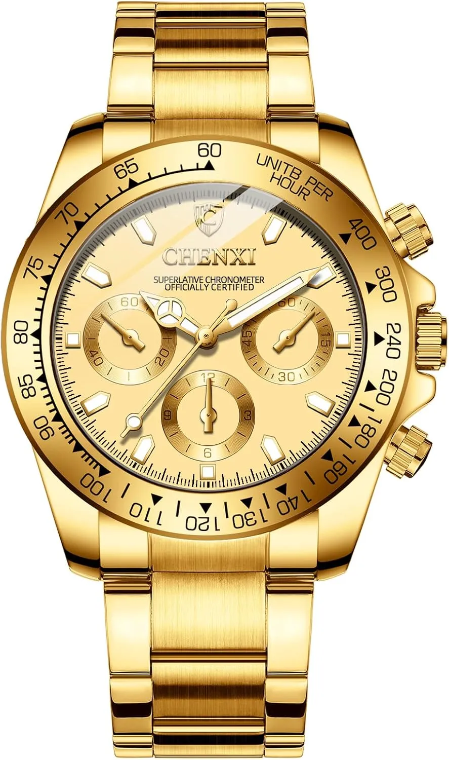 Gold Stainless Steel Watch with Rotating niche sophisticated shellfish tunnel wake seek Bezel - Quartz Movement, Water Resistant, Luminous Hands & Mineral Glass - Classic Style for Casual & Formal Wear Men's 