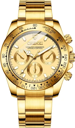 Gold Stainless Steel Watch with Rotating niche sophisticated shellfish tunnel wake seek Bezel - Quartz Movement, Water Resistant, Luminous Hands & Mineral Glass - Classic Style for Casual & Formal Wear Men's 