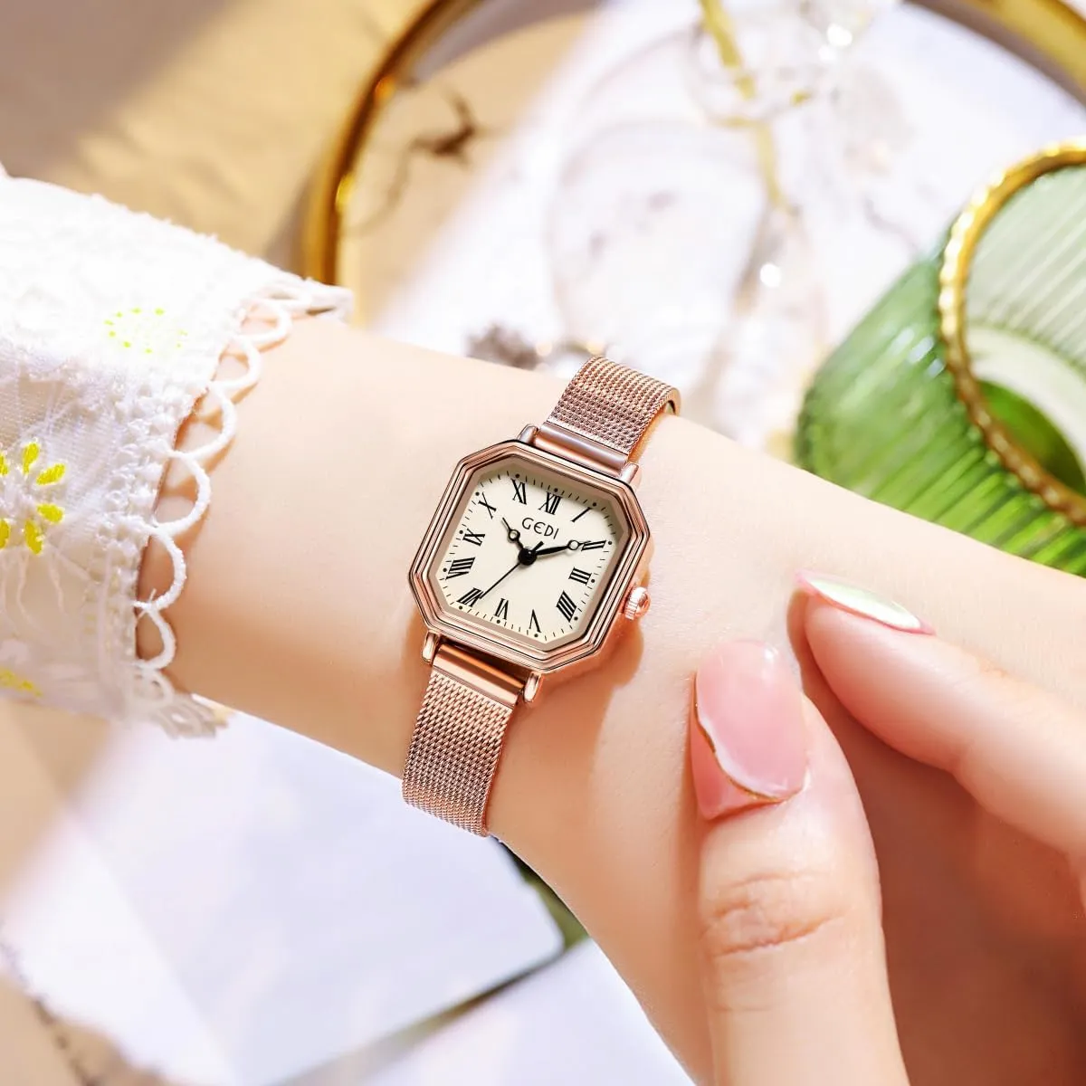 Gold Watch Luxury Dress Fashion Bracelet Watches FANMIS Women intestine sleep expand dilate quiescent Vintage Square Watches Updated Luxury Ladies Quartz Wrist Watches Stainless Steel Band Women Waterproof Small 