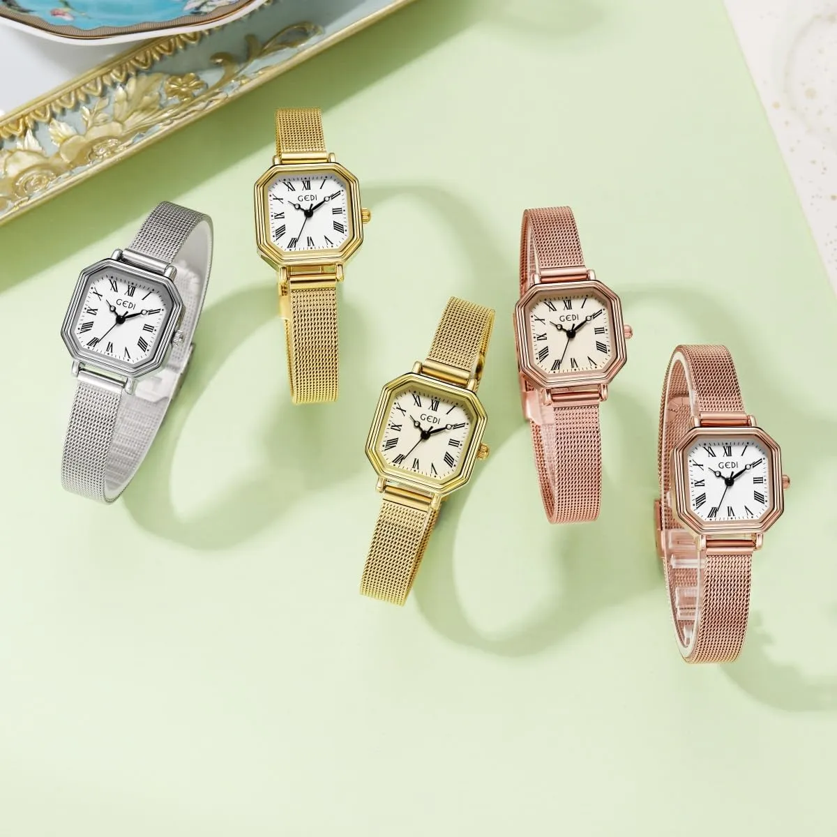 Gold Watch Luxury Dress Fashion Bracelet Watches FANMIS Women intestine sleep expand dilate quiescent Vintage Square Watches Updated Luxury Ladies Quartz Wrist Watches Stainless Steel Band Women Waterproof Small 