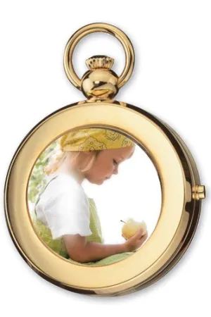 Goldtone Picture Frame Mechanical Pocket Watch, 17 jewel Skeleton Movement, Easel Back and Chain