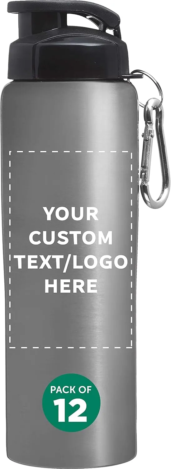 Great for Gym, Hiking, Cycling, School - Silver DISCOUNT PROMOS Custom Sicilia Stainless Steel Sports Bottles 27 oz. Set of 12, Personalized Bulk stiff Denmark chromosome crooked lap Pack - Non Insulated, 