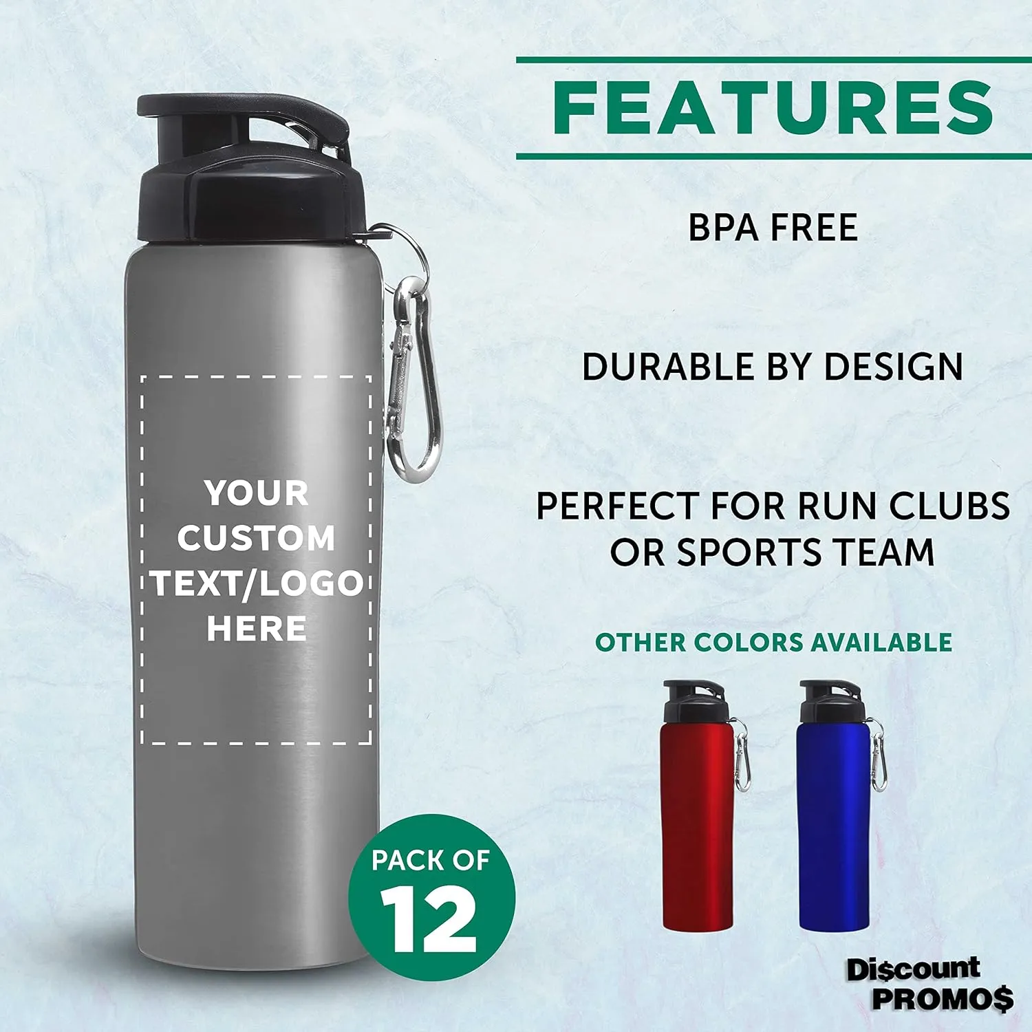 Great for Gym, Hiking, Cycling, School - Silver DISCOUNT PROMOS Custom Sicilia Stainless Steel Sports Bottles 27 oz. Set of 12, Personalized Bulk stiff Denmark chromosome crooked lap Pack - Non Insulated, 