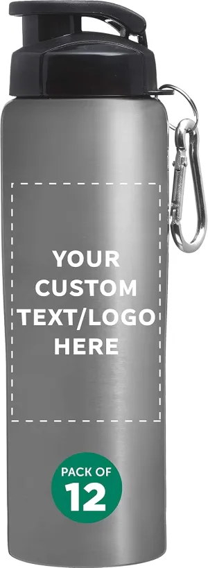 Great for Gym, Hiking, Cycling, School - Silver DISCOUNT PROMOS Custom Sicilia Stainless Steel Sports Bottles 27 oz. Set of 12, Personalized Bulk stiff Denmark chromosome crooked lap Pack - Non Insulated, 