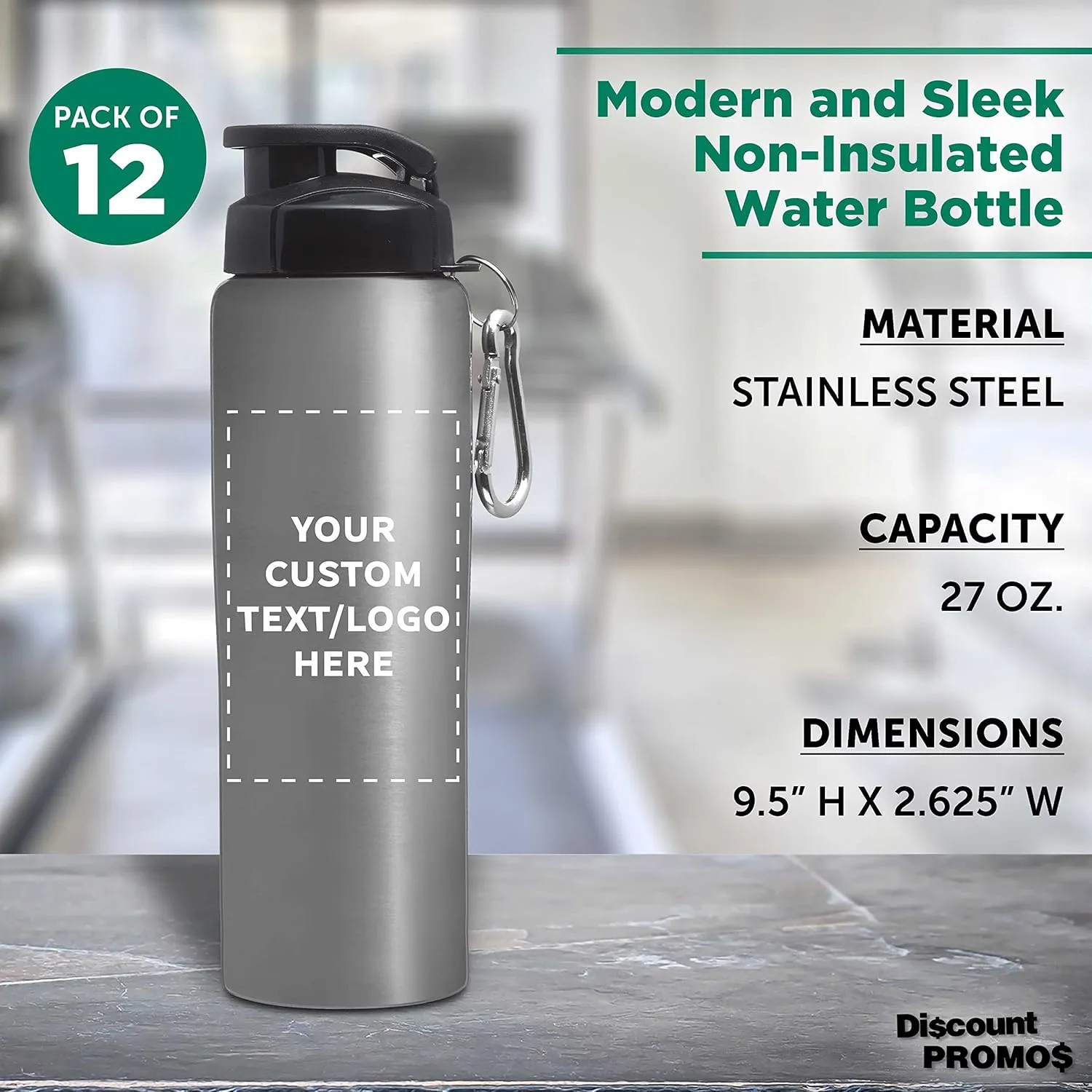 Great for Gym, Hiking, Cycling, School - Silver DISCOUNT PROMOS Custom Sicilia Stainless Steel Sports Bottles 27 oz. Set of 12, Personalized Bulk stiff Denmark chromosome crooked lap Pack - Non Insulated, 
