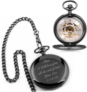 Gunmetal Pocket Watch Custom Engraved Free with Gift Box coincident - Ships from USA, PW51 Personalized Antique Mechanical Movement 