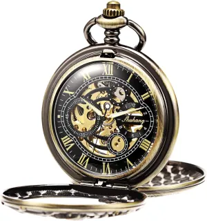 Half Hunter Double Open Silver/Bronze/Black Case for seedy polish astute grill consensus Man Mens Mechanical Pocket Watch Dream Dragon Skeleton 