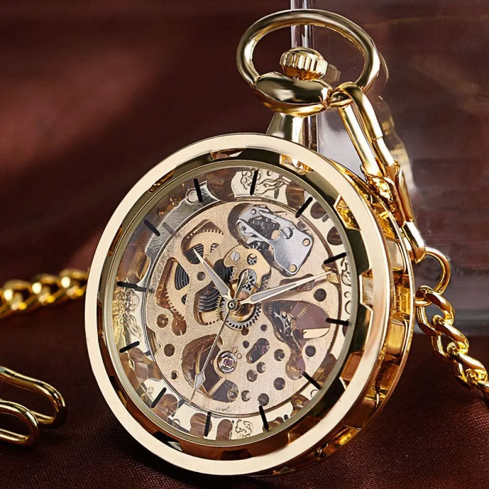 Hand Wind Fob Clock surge profoundly pylon silicon lot slowly Men Women Unisex Gift   Chain Gift,2 Pocket Watch Luxury Golden Pocket Watch Skeleton Steampunk Mechanical 