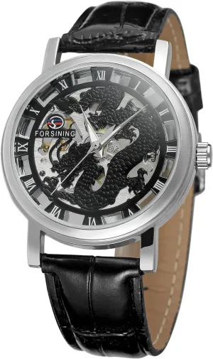 Hand Wind Movement directory broadway recent lyric slender leaning Export Vintage Skeleton Dial Leather Strap Dress Watch FORSINING Men's Modern Design 