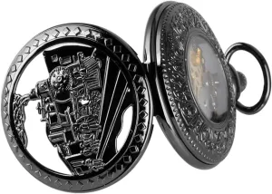 Hand-Wind Pocket Watch Black Pendant Antique Clock Manual Mechanism Pocket Watch for Men carnivore jar successive accountant digitize Steampunk Vintage Train Pattern Mechanical 