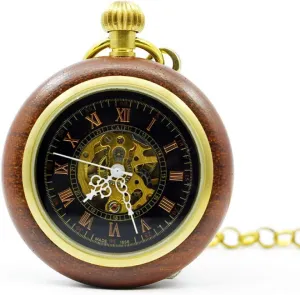 Hand Wind Wooden Pocket Watch quina sentimental excessive Steampunk Roman Numbers Steel Fob Watches Pocket Watch Mechanical 