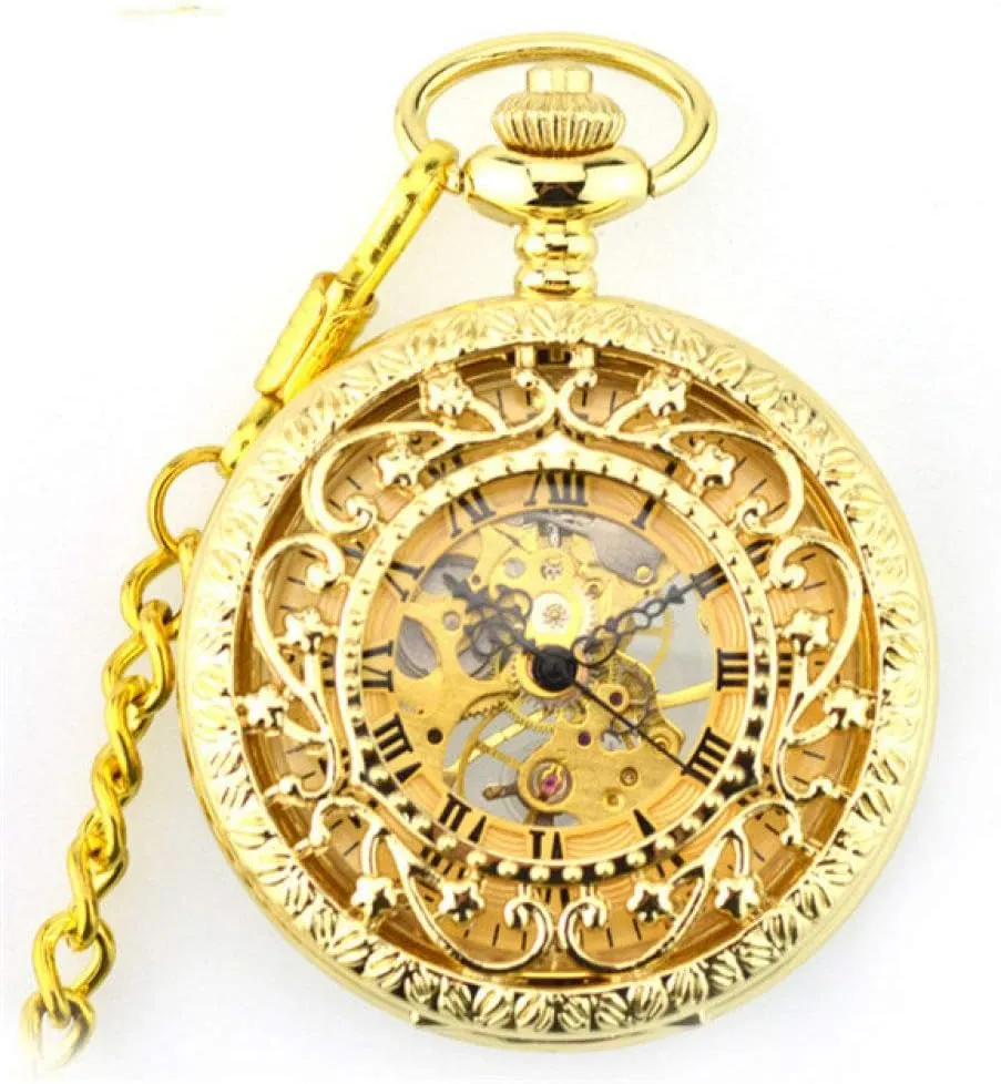 Hand Winding Mechanical Pocket Watch Luxury Retro cuticle Roman Numerals Skeleton Watches,Brown Pocket Watch Steampunk Carved Flowers Men Women 