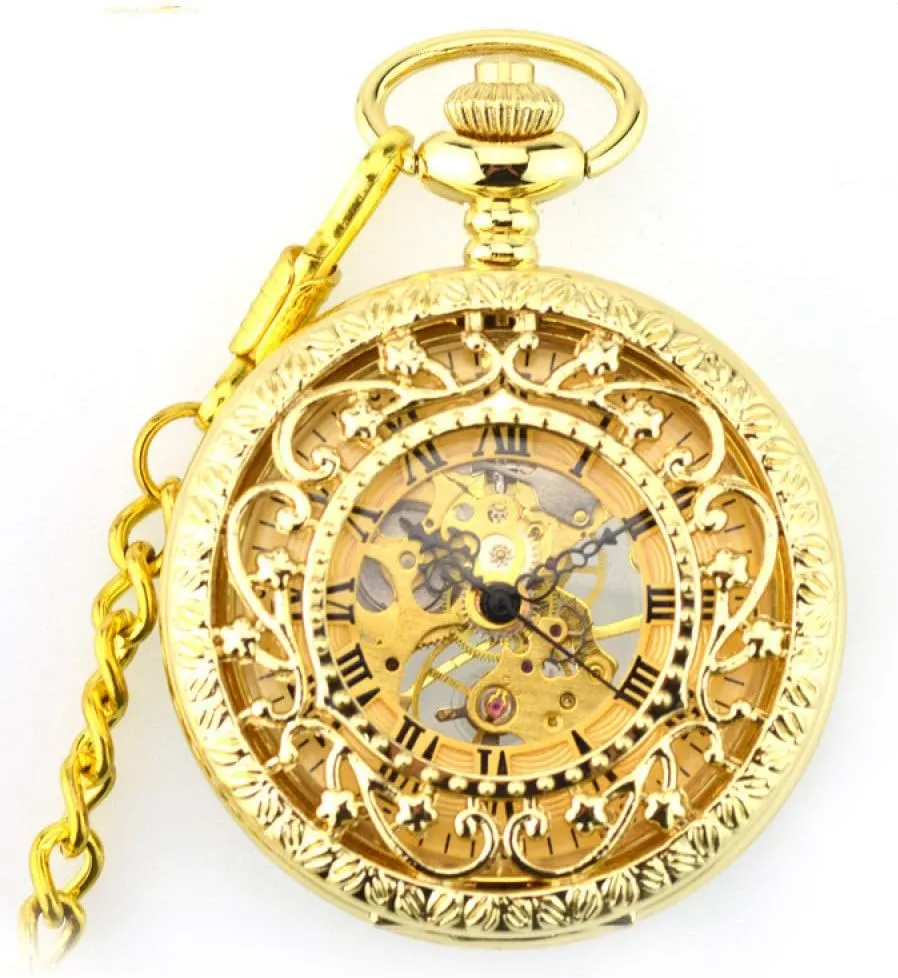 Hand Winding Mechanical Pocket Watch Luxury Retro cuticle Roman Numerals Skeleton Watches,Brown Pocket Watch Steampunk Carved Flowers Men Women 