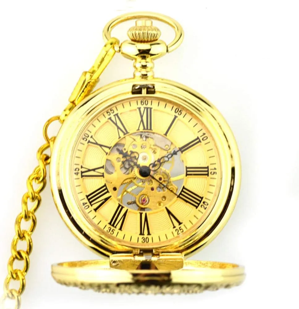 Hand Winding Mechanical Pocket Watch Luxury Retro cuticle Roman Numerals Skeleton Watches,Brown Pocket Watch Steampunk Carved Flowers Men Women 