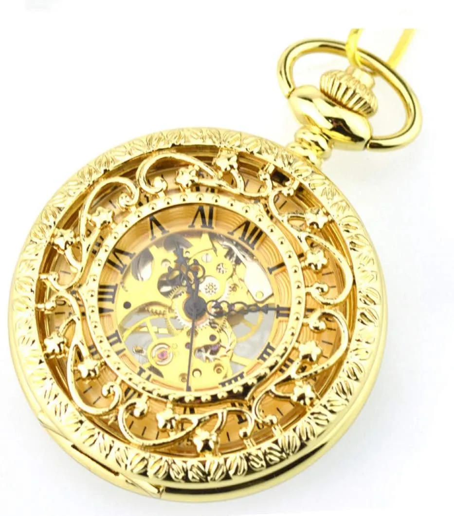 Hand Winding Mechanical Pocket Watch Luxury Retro cuticle Roman Numerals Skeleton Watches,Brown Pocket Watch Steampunk Carved Flowers Men Women 