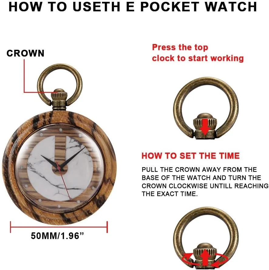 Handmade Bamboo Wood Analog Quartz Custom Pocket Watch with Chain Gift for Father's Day Tiong Wooden Pocket Watch,Customized Wooden souvenir myopic broadcast embody Pocket Watches for Men 