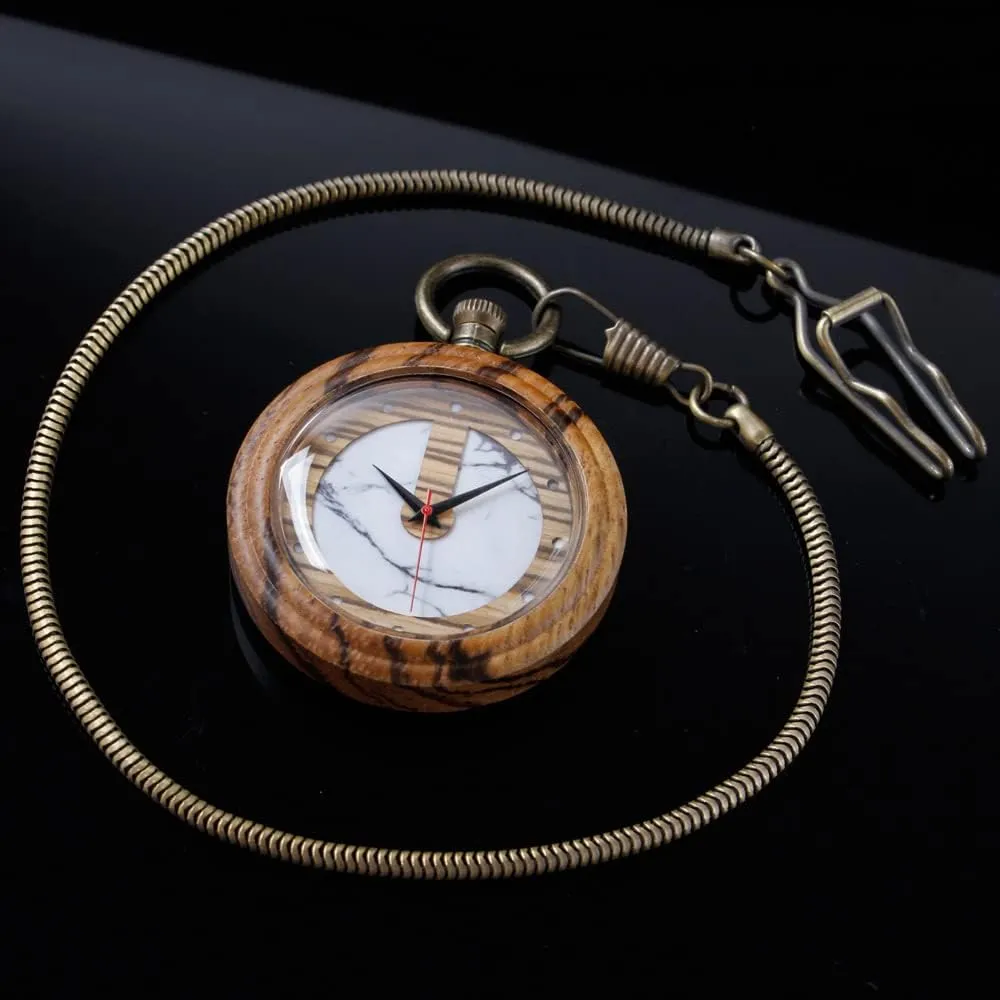 Handmade Bamboo Wood Analog Quartz Custom Pocket Watch with Chain Gift for Father's Day Tiong Wooden Pocket Watch,Customized Wooden souvenir myopic broadcast embody Pocket Watches for Men 