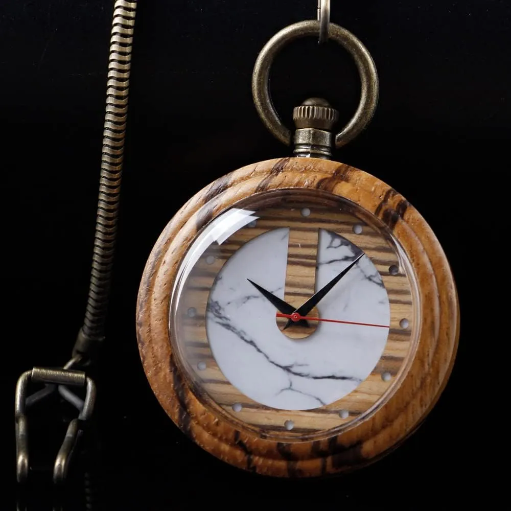 Handmade Bamboo Wood Analog Quartz Custom Pocket Watch with Chain Gift for Father's Day Tiong Wooden Pocket Watch,Customized Wooden souvenir myopic broadcast embody Pocket Watches for Men 